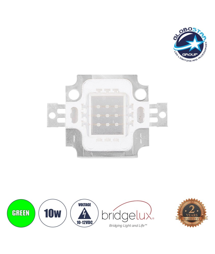 GloboStar® 73769 Υψηλής Ισχύος LED COB BRIDGELUX 10W 500lm DC 10-12V - M2.9 x P2 x Y0.3cm - Πράσινο - 2 Χρόνια Εγγύηση